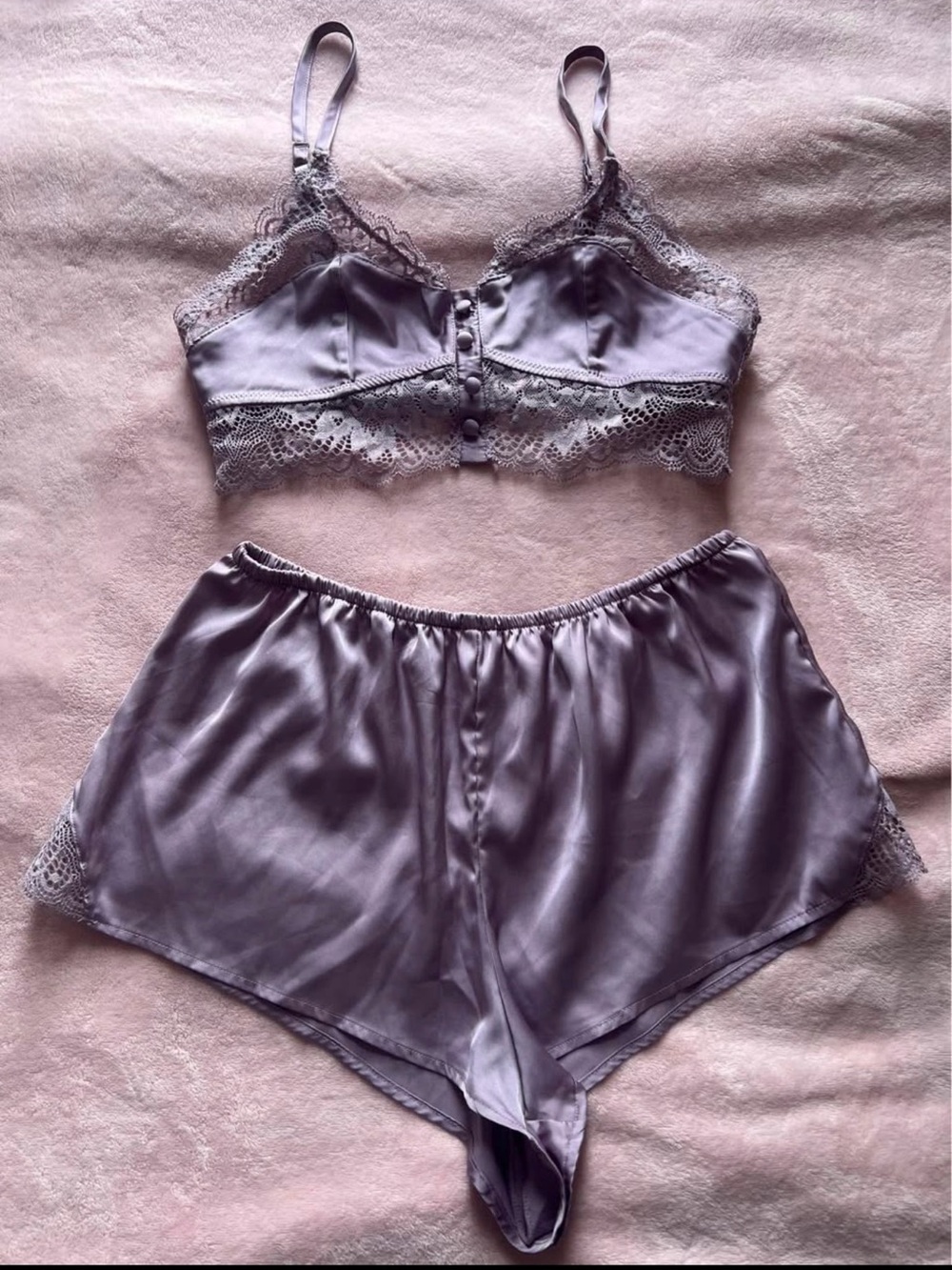 La Vie En Rose Lilac Lace Satin Bralette & Shorts Set